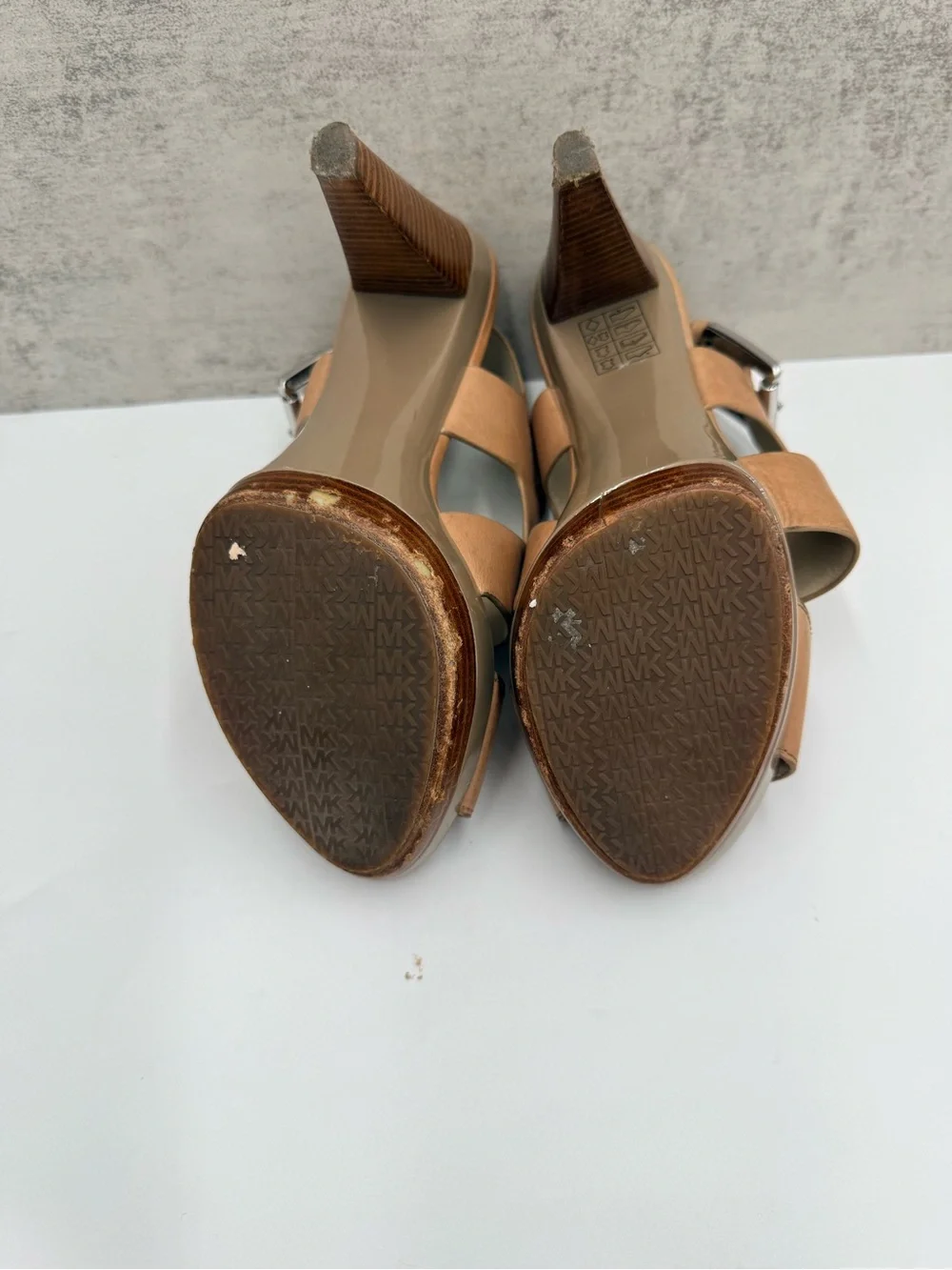 Michael Kors Carla Platform Sandals Women 8.5M Luggage Leather High Heels